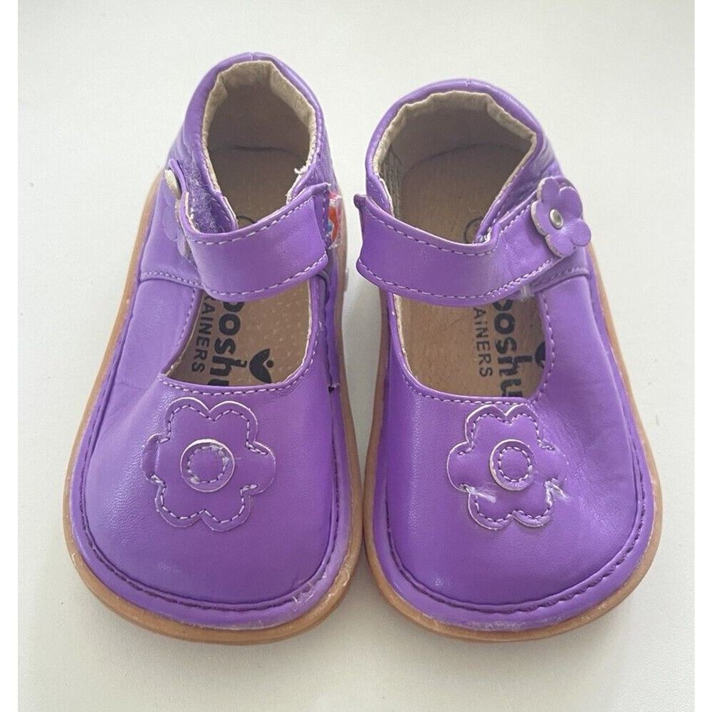NEW MOOSHU Trainers Squeeker Shoes Purple Flower Mary Jane Sz 3/19